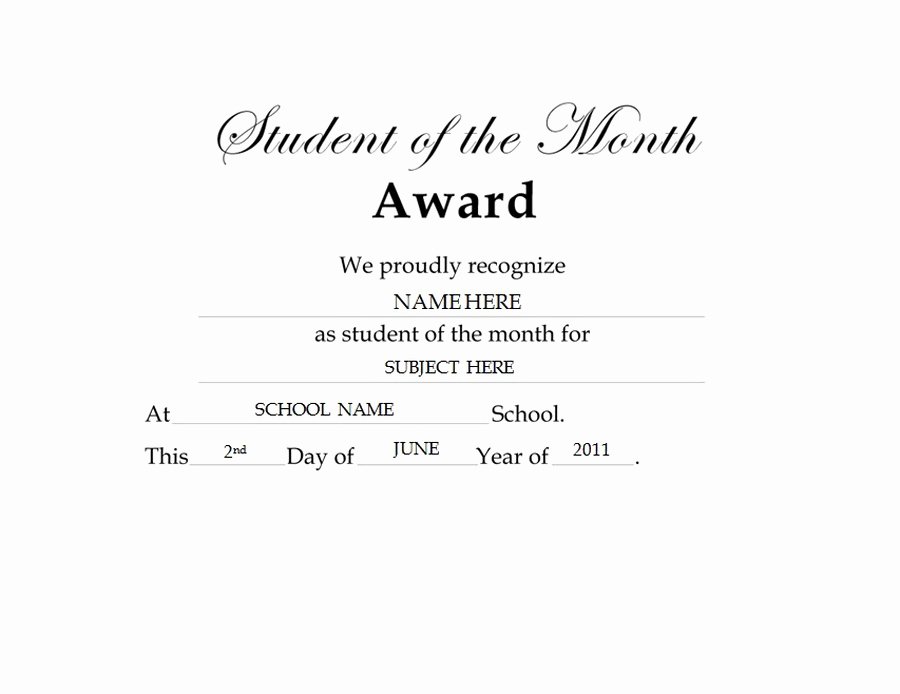 Student Of the Month Certificate Template Luxury Student Of the Month Award Free Templates Clip Art