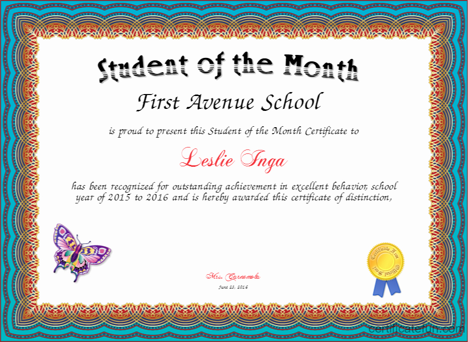 Student Of the Month Certificates Free New Student Of the Month Certificate