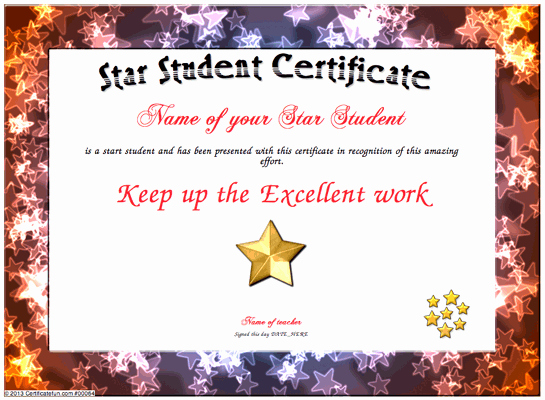 Student Of the Month Certificates Lovely Star Student Certificate