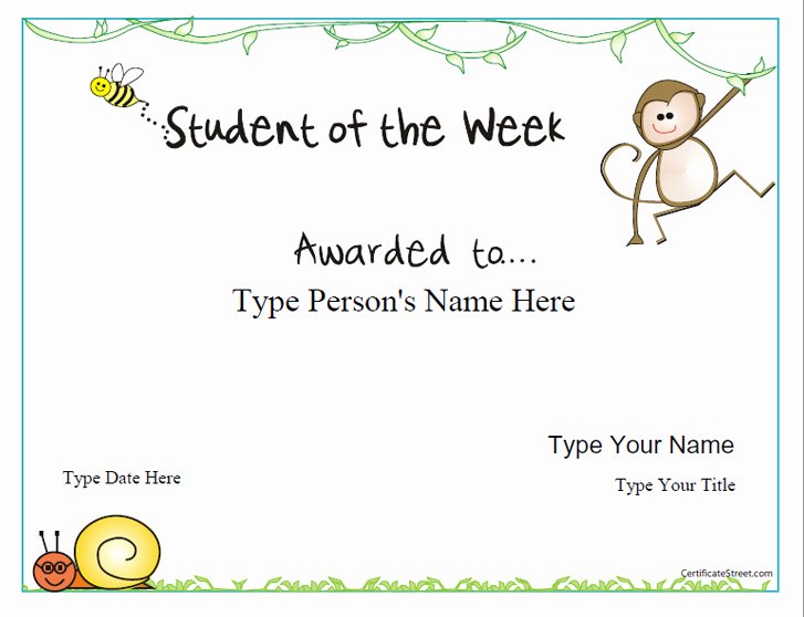 Student Of the Week Certificate Template Elegant Certificate Street Free Award Certificate Templates No