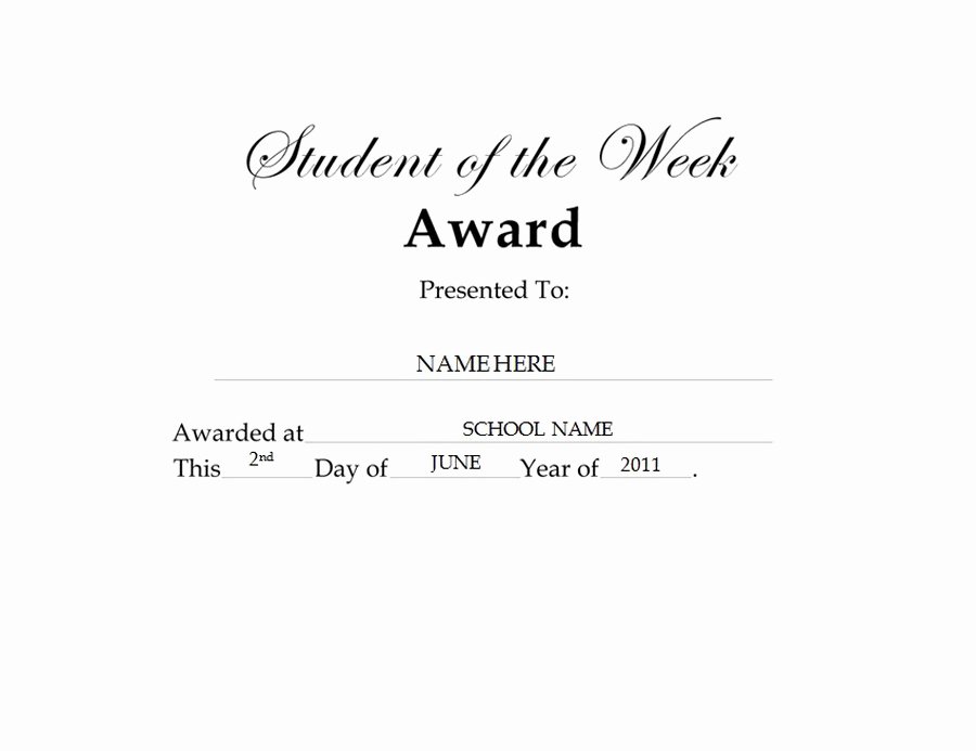 Student Of the Week Template Lovely Student Of the Week Award Free Templates Clip Art
