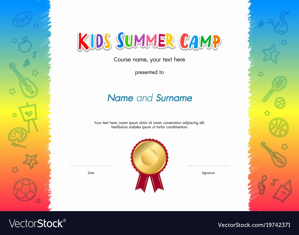 Summer Camp Certificate Templates Elegant Kids Summer Camp Diploma or Certificate Template Vector Image