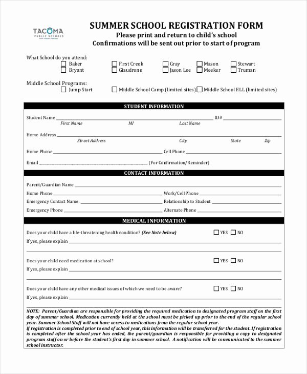 Summer Camp Registration form Template Awesome Summer School Registration form