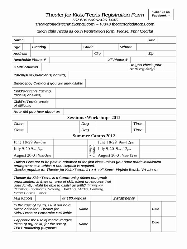 Summer Camp Registration form Template Fresh Pdf Archive theater for Kids Teens by Queen Tfkt