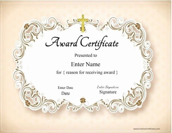 Sunday School Awards Recognition Fresh Christian Certificate Template Customizable