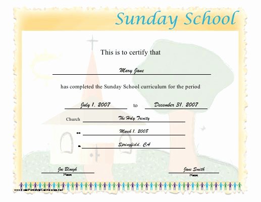 Sunday School Teacher Appreciation Certificates Lovely This Certificate Certifies the Pletion Of Sunday School