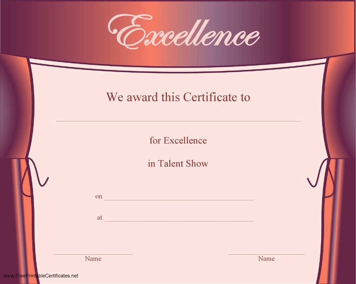 Talent Show Certificate Template Elegant Talent Show Certificate