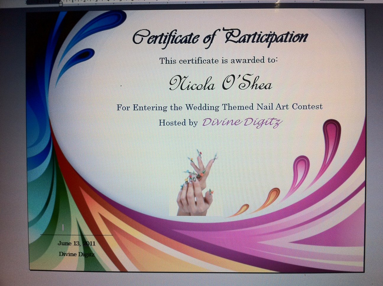 Talent Show Participation Certificate Beautiful Divine Digitz some Classic Nail Art Designs &amp; Certificate