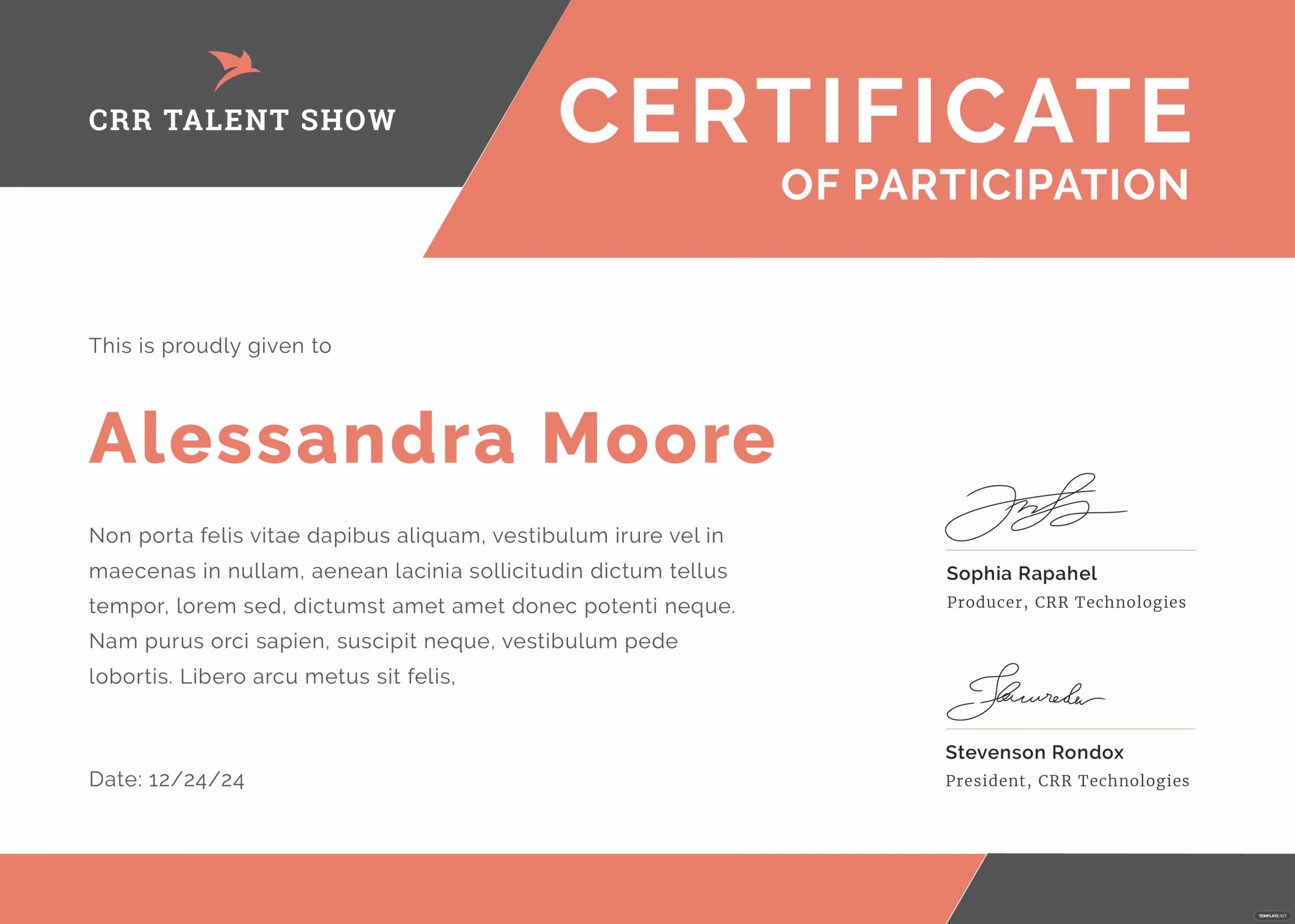 Talent Show Participation Certificate Elegant Talent Show Participation Certificate Template In Adobe
