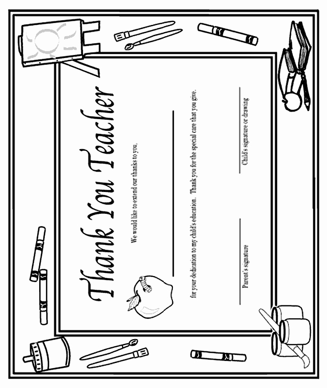 Teacher Appreciation Awards Printable Elegant Thank You Teacher Certificate Coloring Page