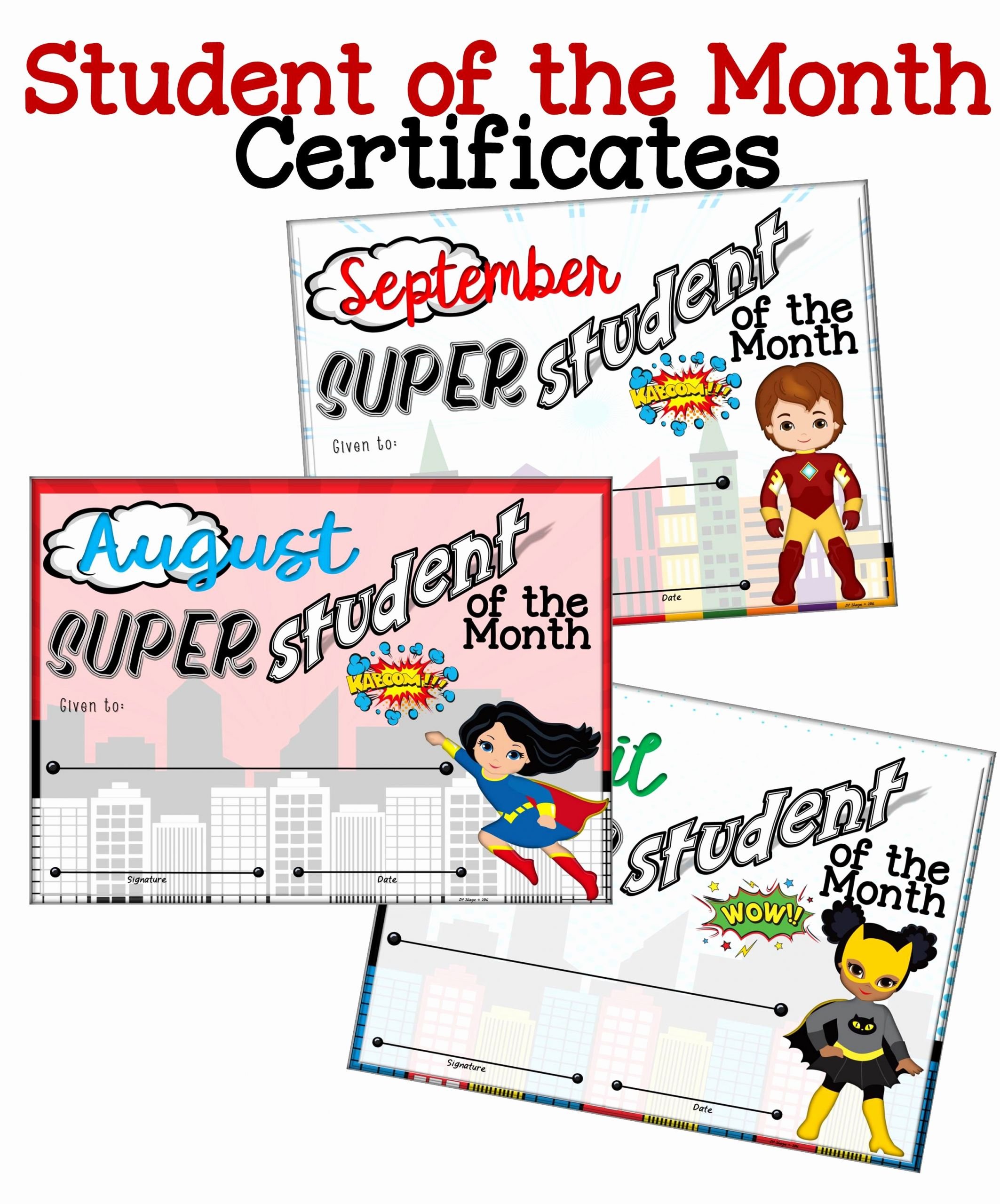 Teacher Of the Month Certificate Lovely Student Of the Month Certificates Super Heroes