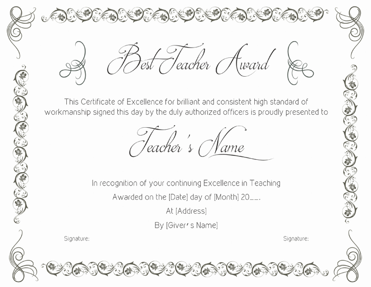 Teacher Of the Year Award Template Lovely Best Teaching Performance Award Certificate Template