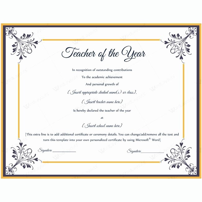 Teacher Of the Year Certificate Wording Beautiful 13 Best Teacher Of the Year Award Certificate Templates
