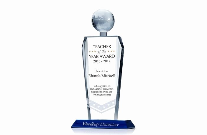 Teacher Of the Year Certificate Wording Elegant Globe Employee Recognition Award Crystal Central