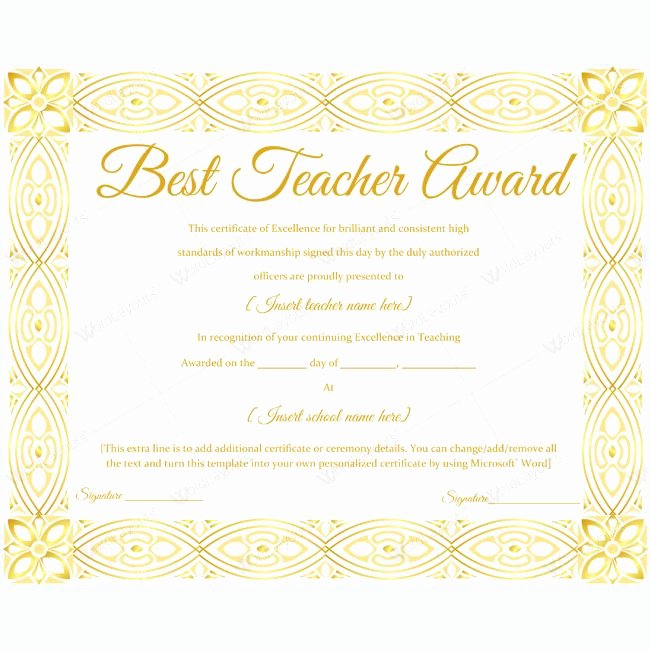 Teacher Of the Year Certificate Wording Inspirational 14 Best Best Teacher Award Certificate Templates Images On