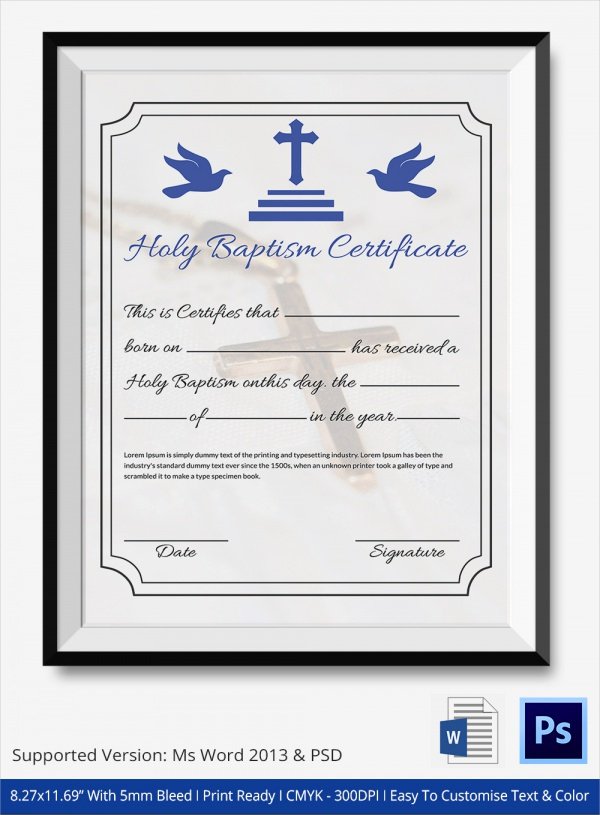 Template for Baptism Certificate Lovely Sample Baptism Certificate 23 Documents In Pdf Word Psd