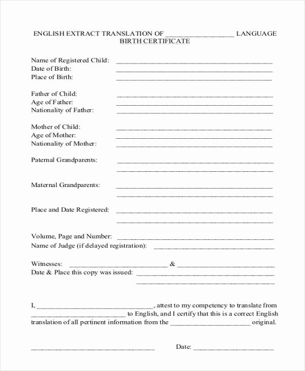 Template for Birth Certificate Translation Unique Free 41 Certificate form In Templates Pdf