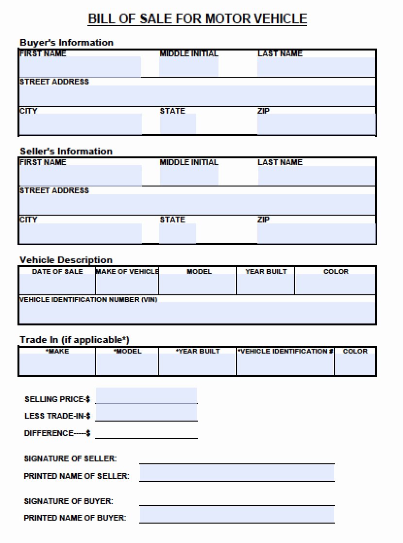 Tennessee Bill Of Sale for Trailer Beautiful Free Tennessee Motor Vehicle Bill Of Sale form