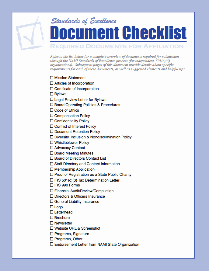 Texas bylaws Template Inspirational Document Checklist Cover Page Nami Texas Nami Texas