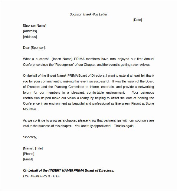 Thank You Letter after event Sponsor New Sponsorship Letter Template – 8 Free Word Pdf Documents