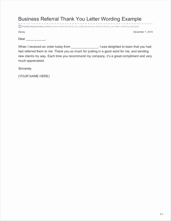 Thank You Letter for Referral Beautiful Free 6 Referral Thank You Letter Samples and Templates In