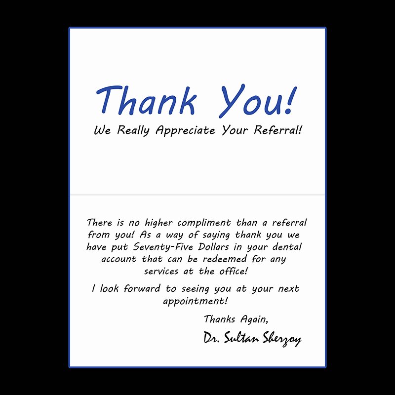 Thank You Letter for Referral Best Of Dental Referral Thank You Cards Designed with Your Name