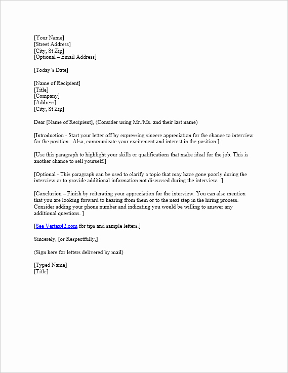 Thank You Letter Outline Best Of Free Interview Thank You Letter Template