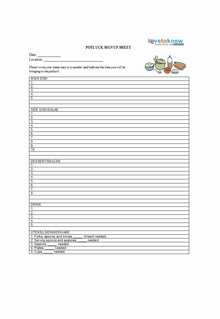 Thanksgiving Potluck Signup Sheet Awesome 38 Best Potluck Sign Up Sheets for Any Occasion
