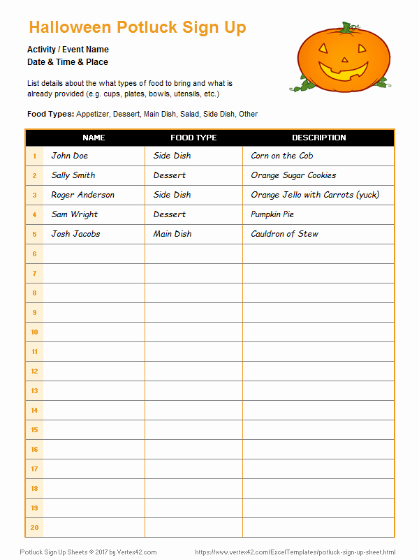 Thanksgiving Potluck Signup Sheet Inspirational Potluck Sign Up Sheets for Excel and Google Sheets