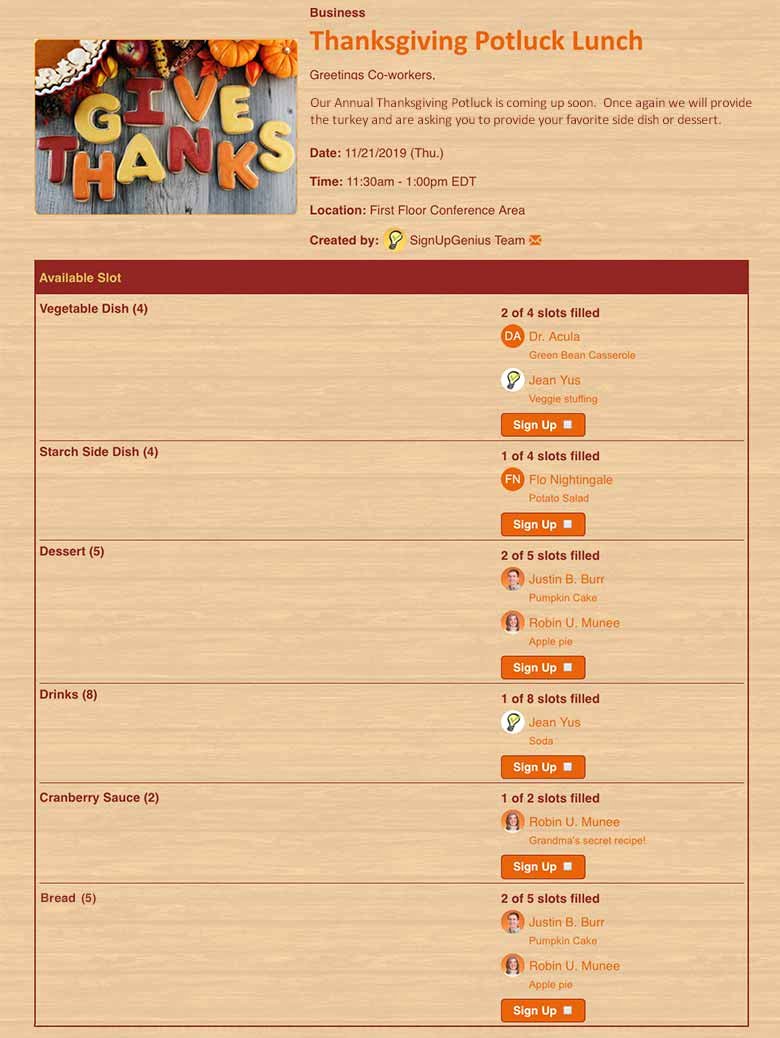 Thanksgiving Potluck Signup Sheet Lovely Signupgenius Free Line Sign Up forms