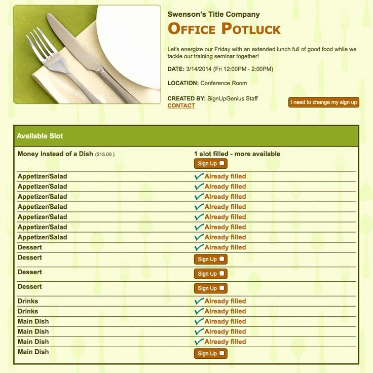 Thanksgiving Potluck Signup Sheet Luxury organize An Office Potluck with This Sign Up No More