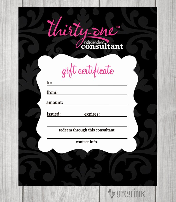 Thirty One Gift Certificate Template Best Of Thirty E Consultants Gift Certificates Instant Download