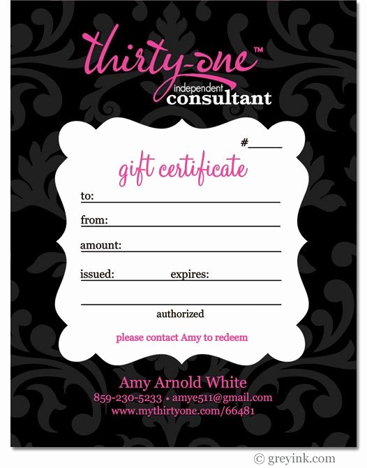 Thirty One Gift Certificate Template Inspirational Gift Certificate Thirty E Gifts for Consultants