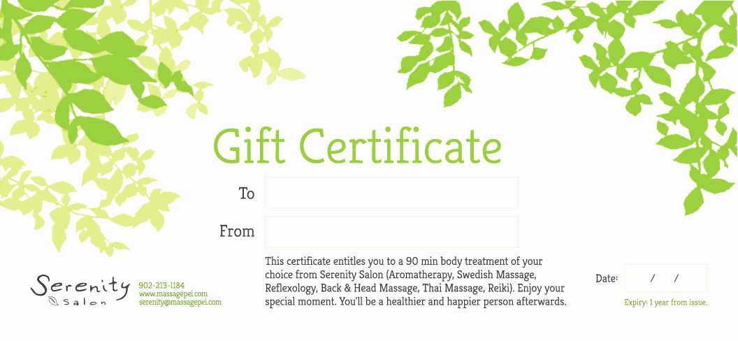 This Certificate Entitles the Bearer Beautiful Buy A Gift Certificate – Serenity Salon