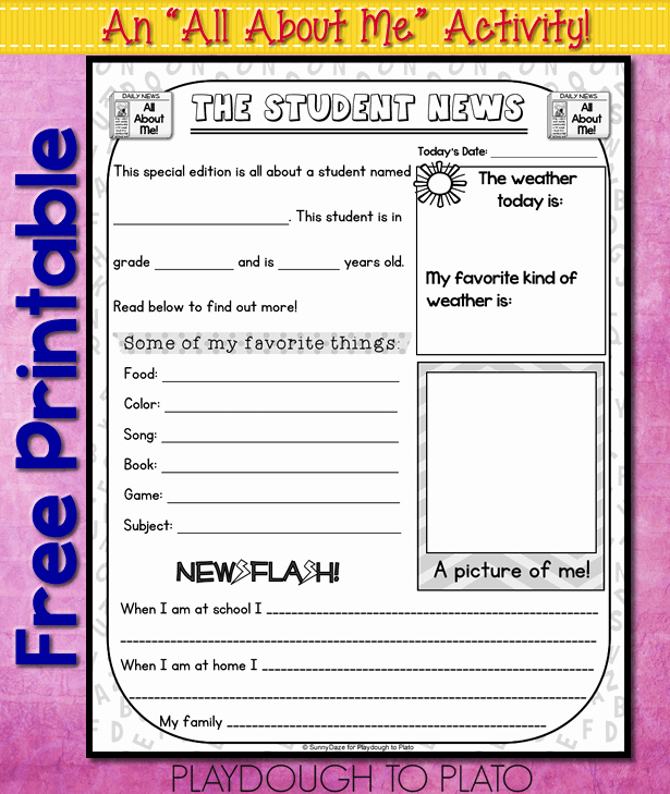 Twitter Template for Students Printable Fresh All About Me Free Printable Playdough to Plato