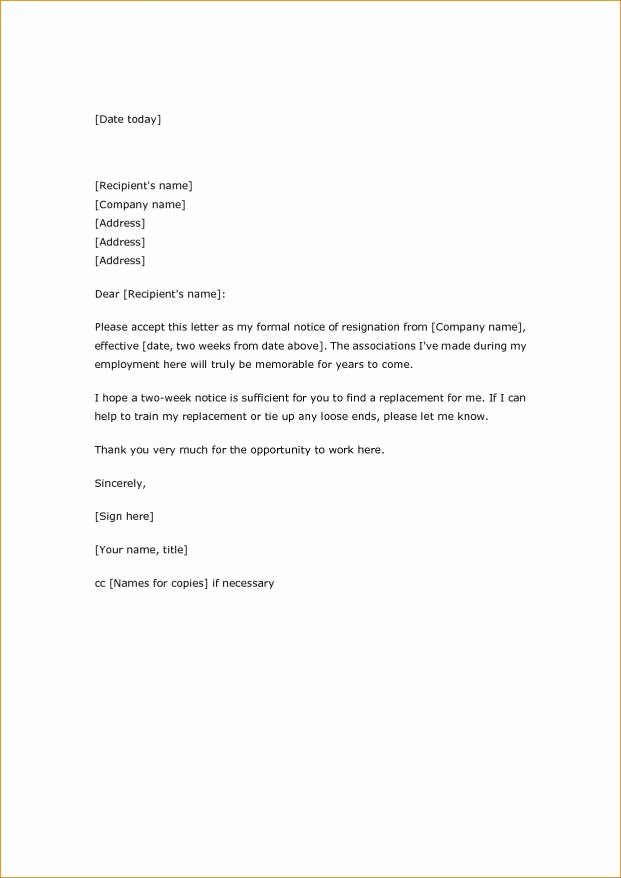 Two Weeks Notice for Retail Lovely Simple Two Week Notice Letter