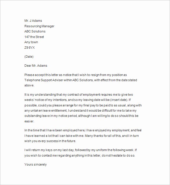 Two Weeks Notice for Retail Luxury 11 Two Weeks Notice Letter Templates Pdf Google Docs