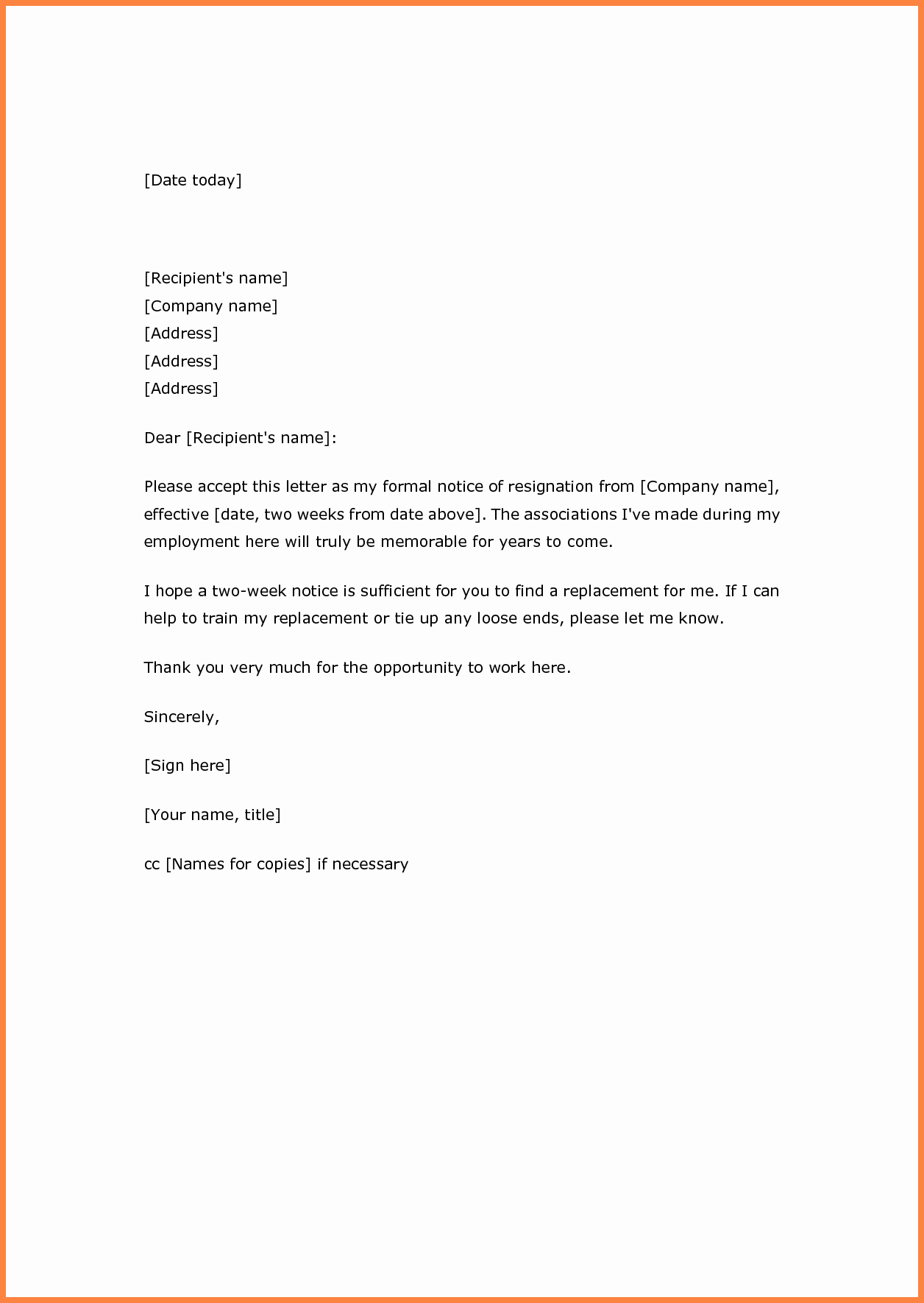 Two Weeks Notice Template Retail Inspirational 9 2 Weeks Notice Letter Sample Retail
