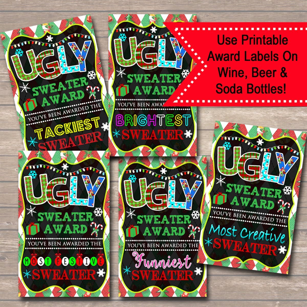 Ugly Sweater Certificate Template Elegant Printable Ugly Sweater Party Awards Holiday Award Labels