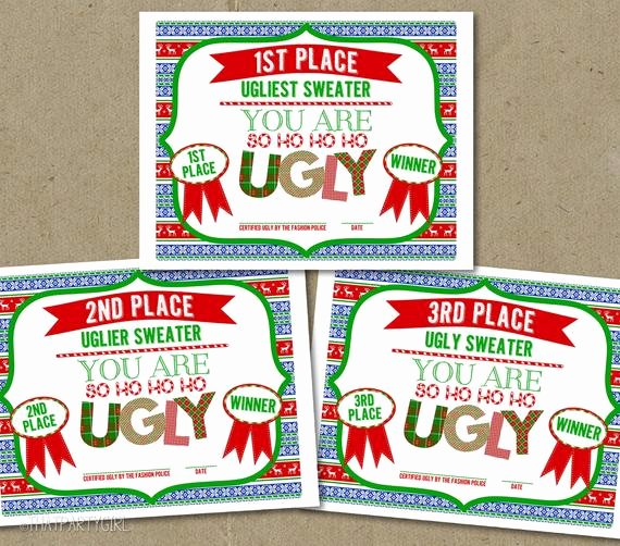 Ugly Sweater Certificate Template Inspirational Ugly Sweater Party Certificate Awards Decorations Favors