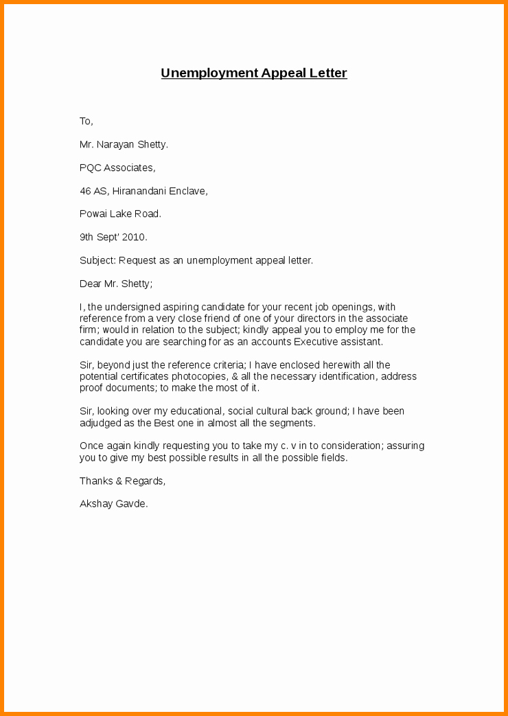 Unemployment Letter Template Awesome 5 Sample Unemployment Appeal Letter