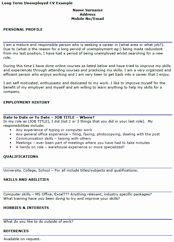 Unemployment Statement Letter Elegant Long Term Unemployed Cv Example Icover