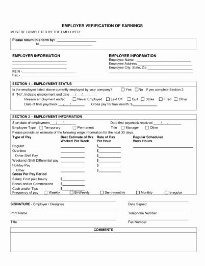 Unemployment Verification form Inspirational Download Employer Verification Of Earnings form