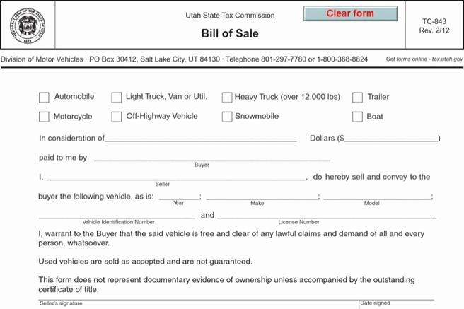 Utah Bill Of Sale Automobile Luxury 248 Bill Of Sale form Free Download