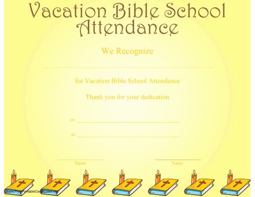 Vacation Bible School Certificate Of Completion New A Printable Certificate Recognizing Vacation Bible School