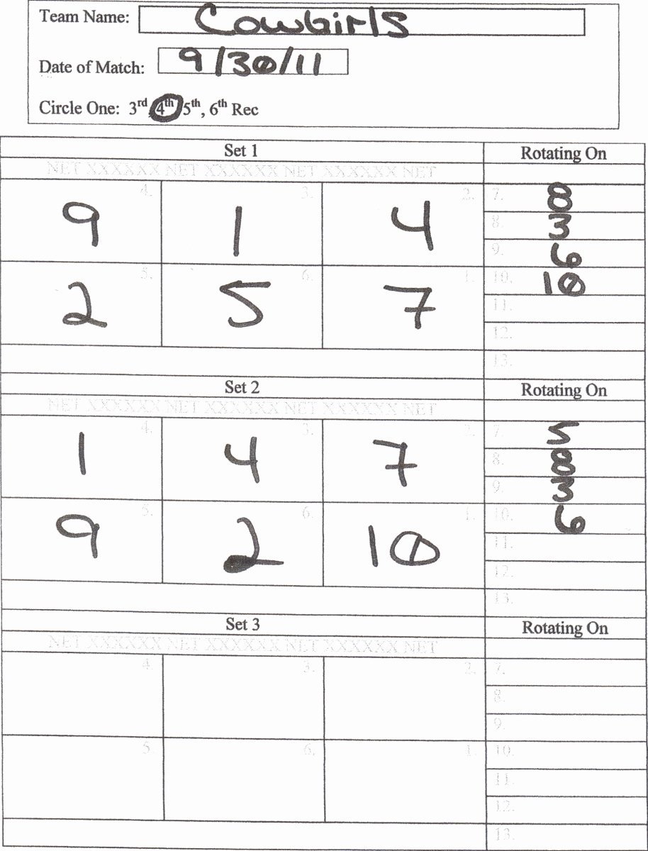 Printable Volleyball Lineup Sheets