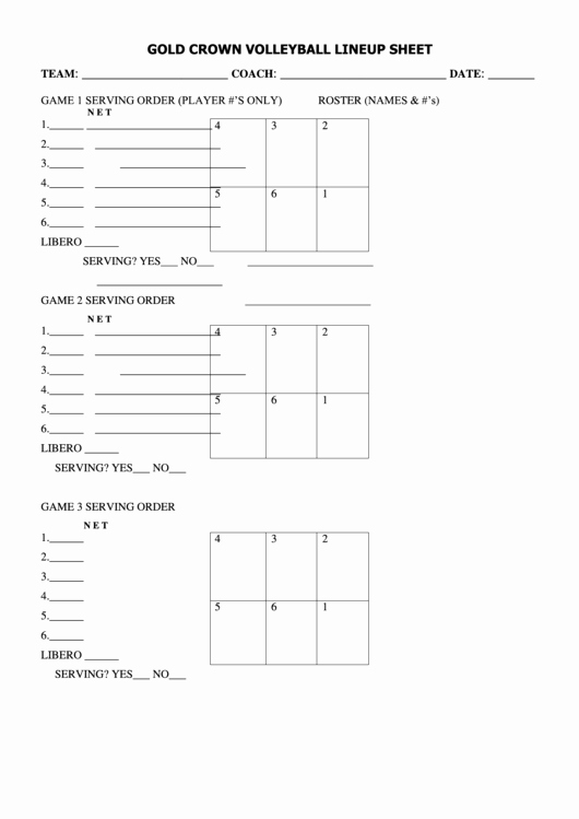 Volleyball Lineup Sheet Printable Unique Gold Crown Volleyball Lineup Sheet Printable Pdf