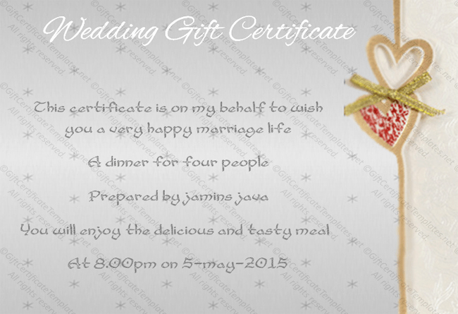 Wedding Gift Certificate Template Free Download Lovely Sentimental Wedding Gift Certificate Template