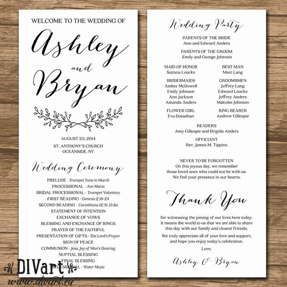 Wedding Program Template Google Docs New Printable 4x9 Wedding Program Double Sided Simple