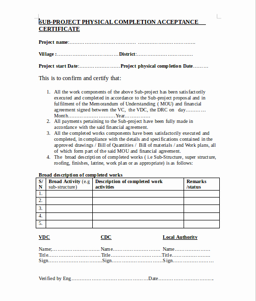 Work Completed form Template Fresh 5 Project Pletion Certificate Templates Pdf Doc